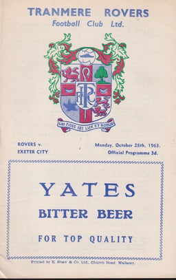 Tranmere Rovers v Exeter City Match Programme 1963-10-28